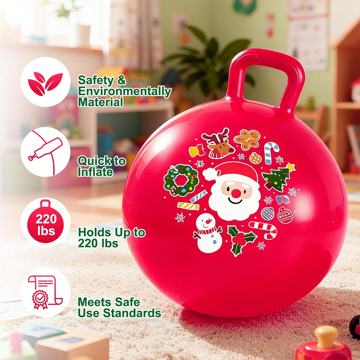 ZOOJOY Hopper Ball, Hopping Toys for Kids - Age:3-8(18''/45cm) / Red Christmas - image 4