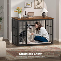 Lyromix 54" Dog Crate Furniture with Foldable Door - Rustic Brown / 53.8"L x 31.9"W x 37.2"H - image 3