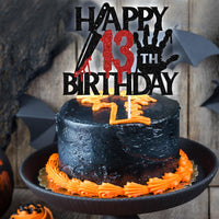 Black glitter Killer Happy 13th Birthday cake topper for a horror Halloween party - view 16