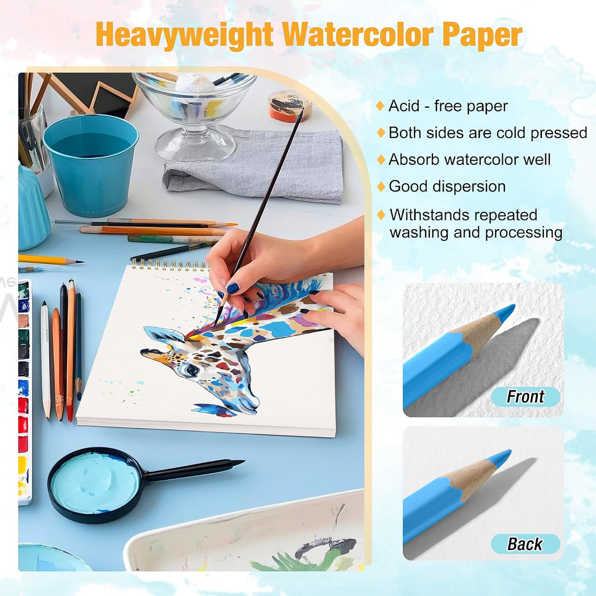 Watercolor Paper Pad, 5.5"x8.5”, Spiral, Bound with Tear - Teal / 5.5" x 8.5" Spiral Bound (pack of 20) - image 4