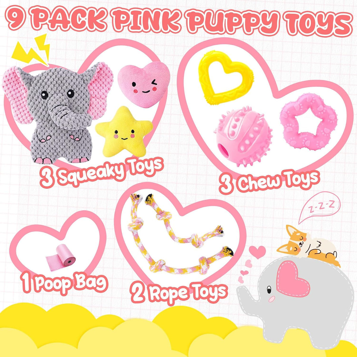 XIUGOAL Pink Puppy Toys - 9 Pack Puppy Chew Toys for Teething, Enrichment Dog Toys for Small Dogs - image 2