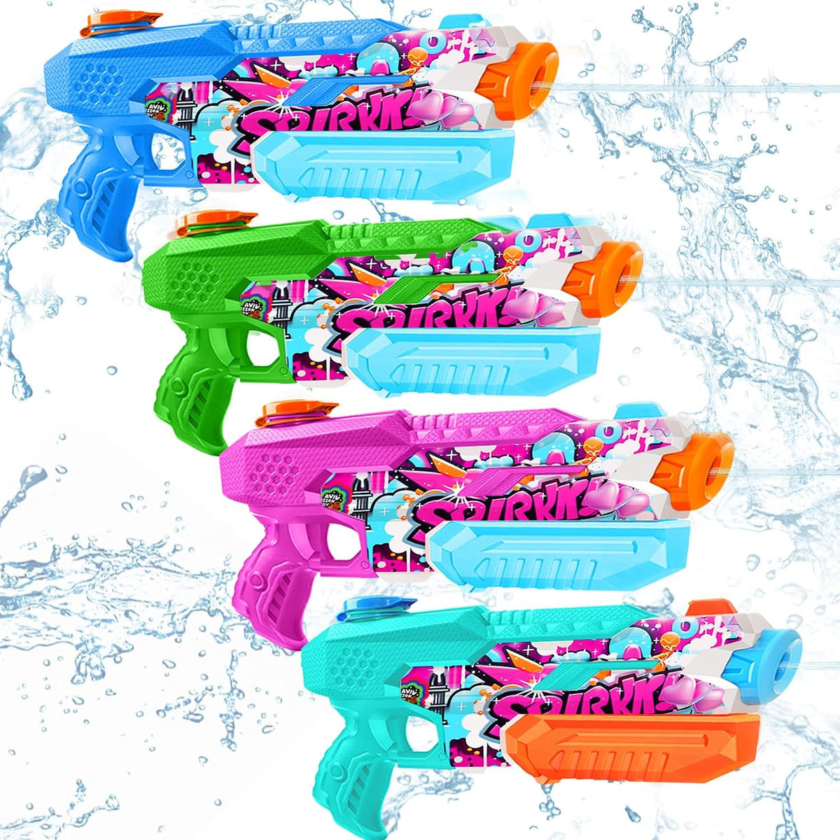 Super Water Gun for Kids Adults: 2 Pack - Light Blue, Green, Purple, Cyan