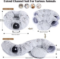 Odoland Cat Tunnel Bed with 20 Cat Toys - Indoor Plush Kitten Couch, Detachable Cats Cave Donut Tunnel & Soft Kitten Toy Set - Cozy Cat Furniture, White