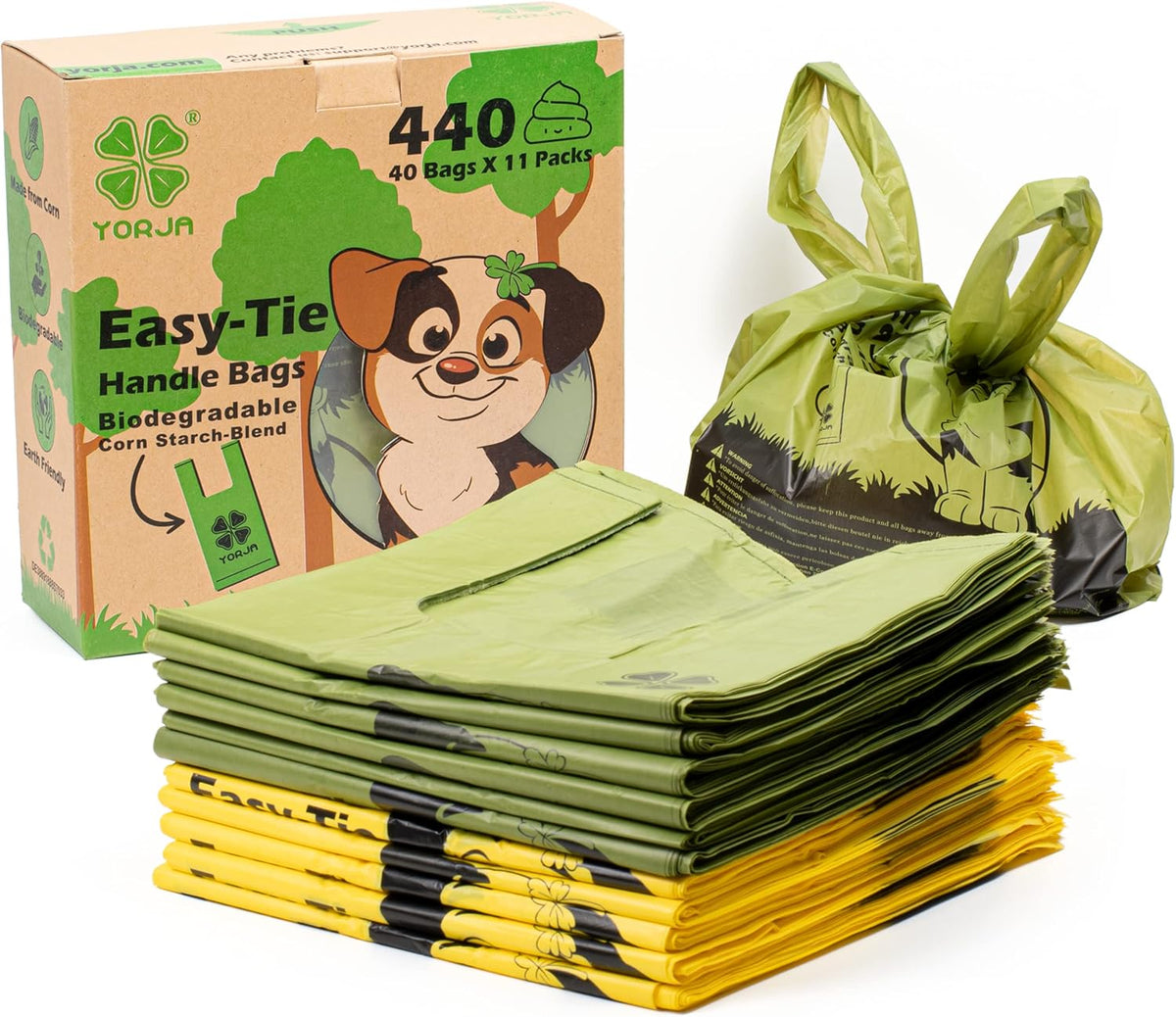 Tie Handles Dog Poo Bags, 440 Pet Poop Bags - 1 Count (Pack of 440) / Green+Yellow