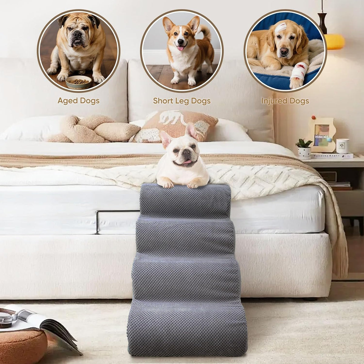 PAWSCRAT 4-Step Pet Stairs for High Beds & Sofas - Grey / 5-step 22.8"H - image 4