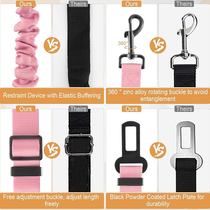LivTee Dog Seat Belt for Car, Retractable Pet Safety Harness, Adjustable Nylon Dog Seatbelt Leash, Comfortable Dog Accessories for Vehicles (Light Pink-1PCS)