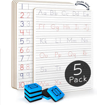 Scribbledo Alphabet Tracing Whiteboard, Dry Erase Lapboard 9x12 – Fun for Kids & Family - Set of 5 Boards & Erasers