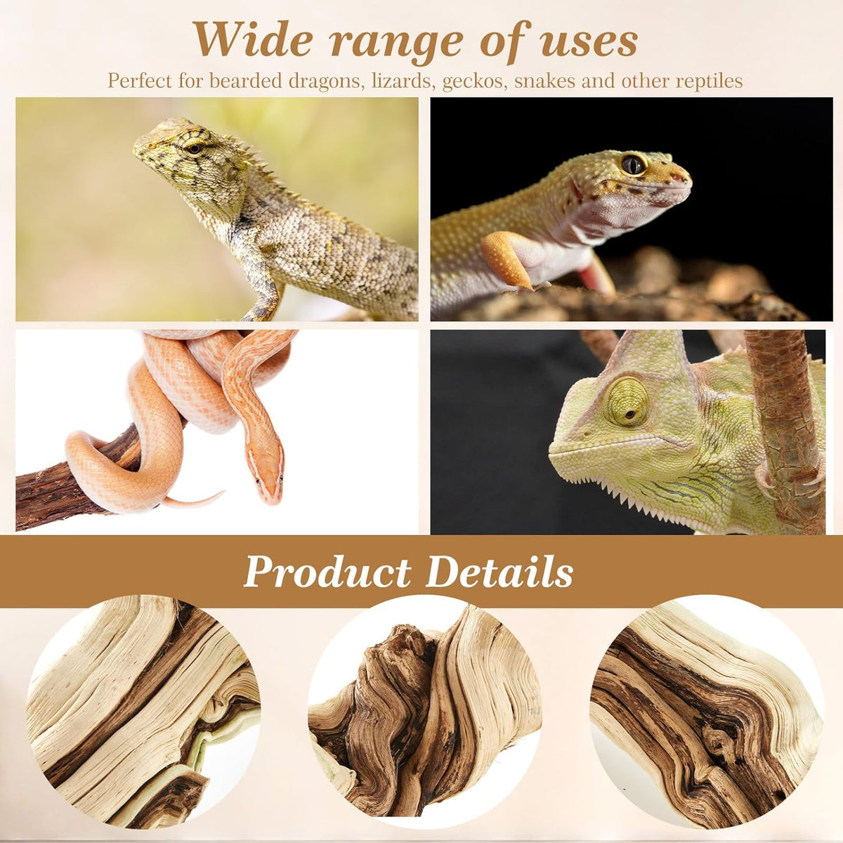 Janinka 14-17" Large Reptile Driftwood Branch for Bearded Dragon Gecko - 14-17" - image 4