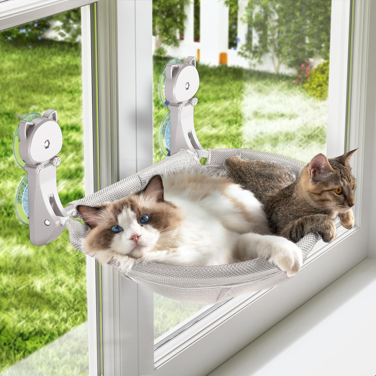 Cat Window Perch Cordless, Foldable & Stable Cat Beds - Mesh Cover / Light Grey