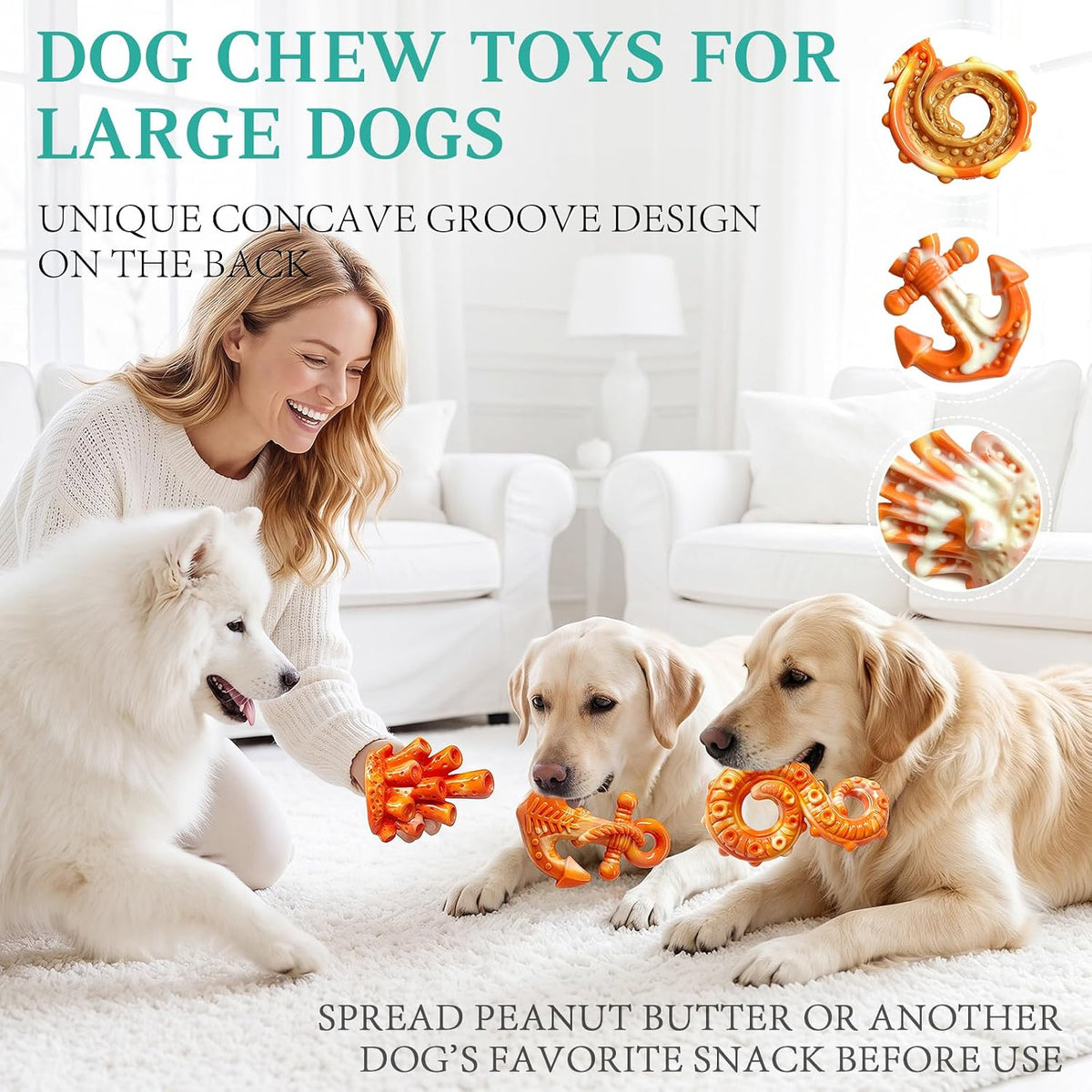 Fuufome Tough Dog Chew Toys for Medium & Large Aggressive Chewers - orange - image 3