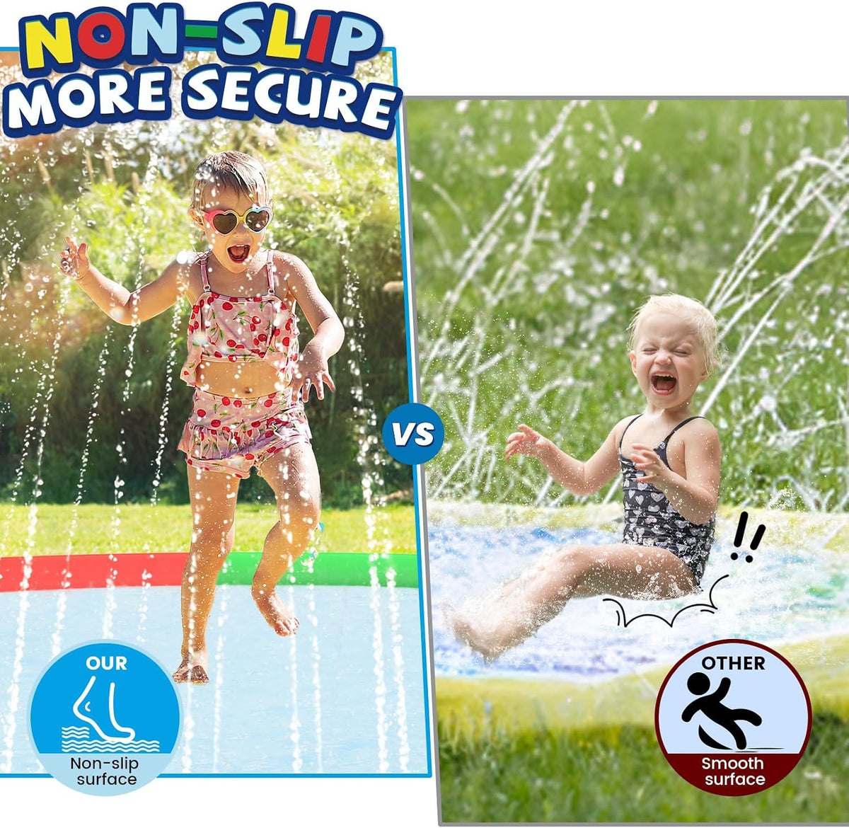 ODOSOLA large non-slip kids splash pad spraying water on a backyard lawn - view 4