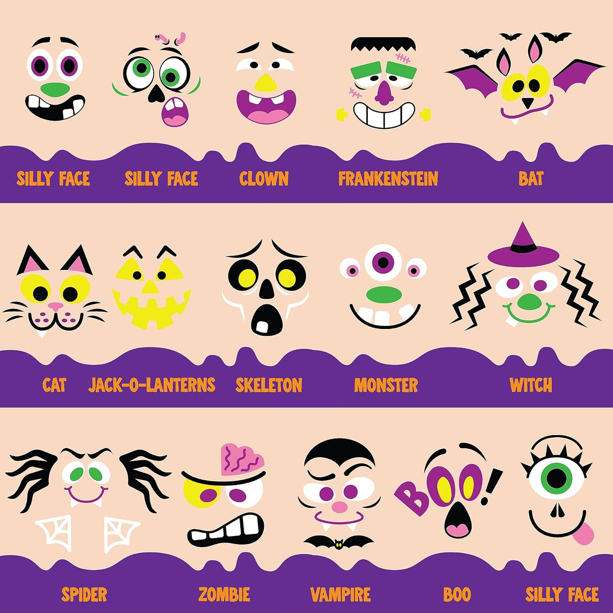 JOYIN Halloween pumpkin decorating stickers, 16 foam face kits including witch, bat and ghost - view 3