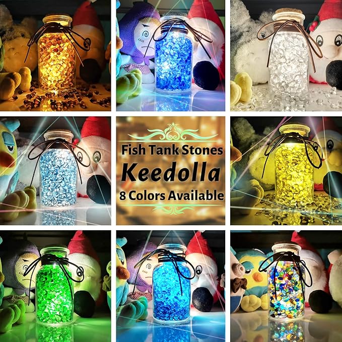 Keedolla Aquarium Sea Glass Stones, 0.93LB Clear Glass Pebbles Marble Aquarium Fish Tank Rocks Gravel for Turtle Tank, Vase Fillers, Christmas Decoration - Light Blue