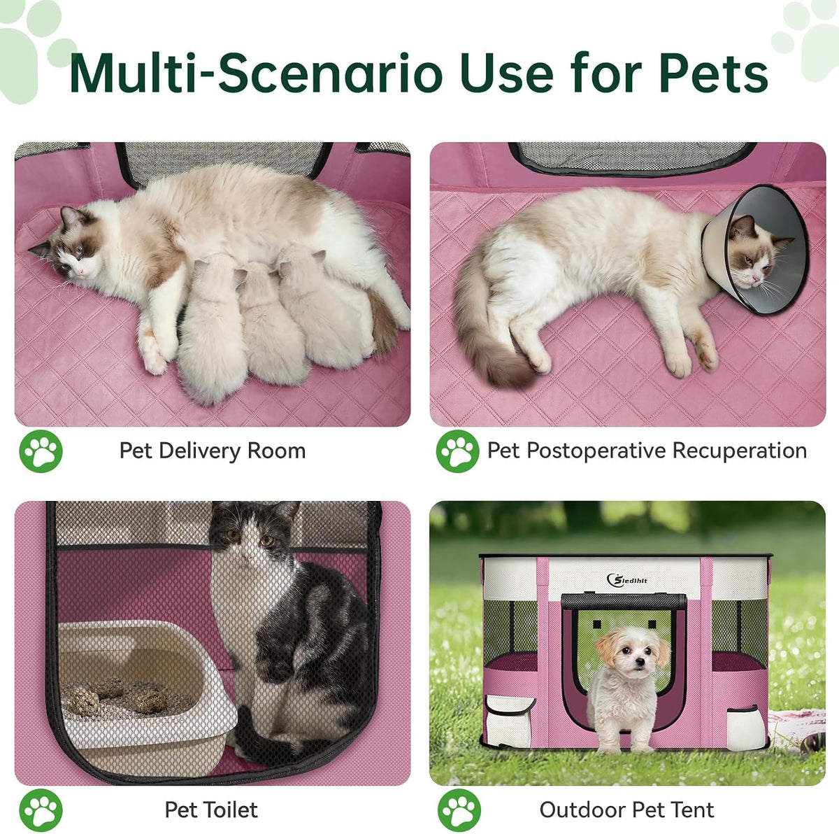 Siedihit 31" Dog Playpen, Cat Puppy Pen - Small / Pink with Pad - image 3