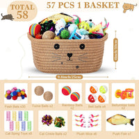 Zopeal 58 Pcs Cat Toy Set with Storage Basket Indoor, Grey - Khaki / 9.8 Inch - image 2