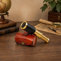 Nagina International 6 inch handcrafted solid brass spyglass telescope with brown synthetic leather case