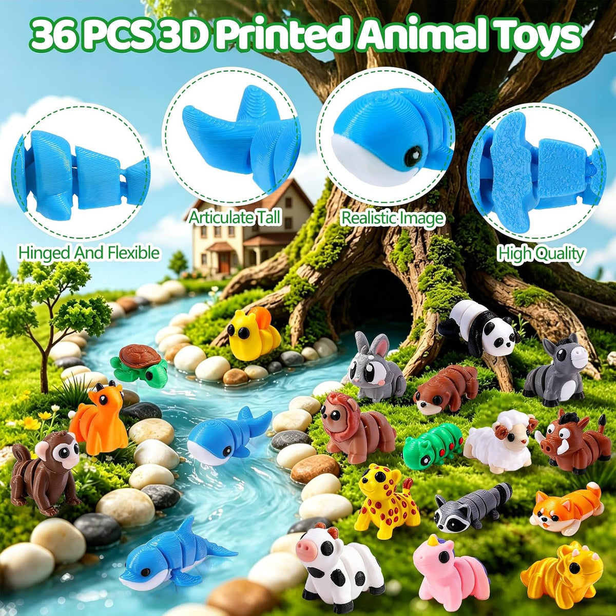 JOICEE 24Pcs 3D Printed Dinosaur Animals Mini Dinosaur Toys – Fun for Kids & Family - Yellow - image 4