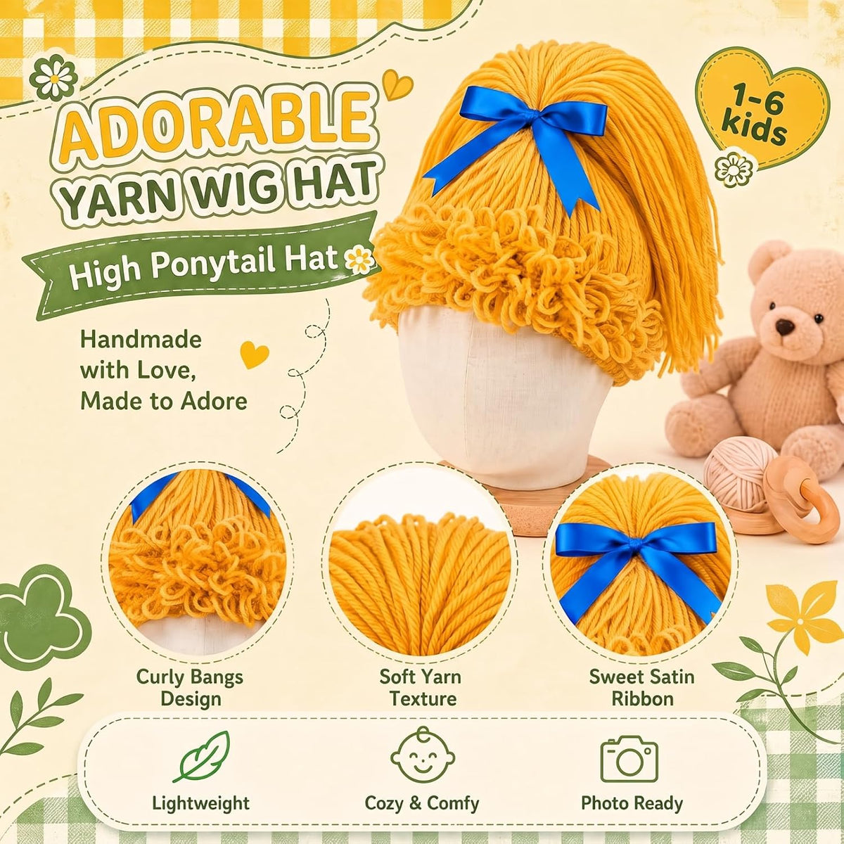 Halloween Cabbage Costume Yarn Wig - Yellow 2 / High Ponytail - image 3