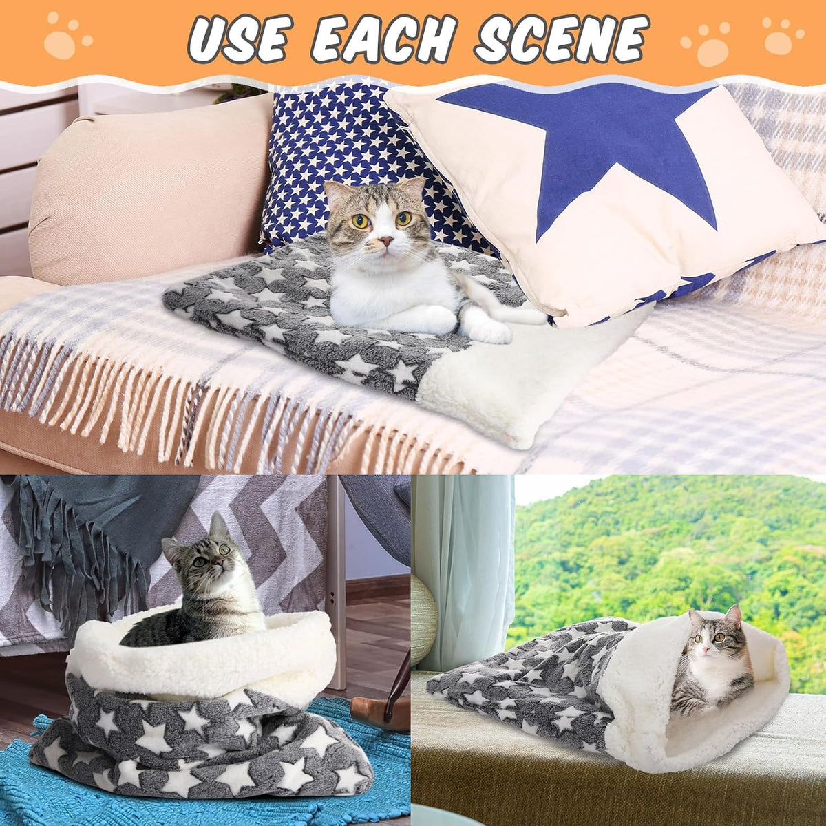 Self Heating Cat Sleeping Bag Indoor Self Warming Cat Bed Cave Heated - Classic Style / Gray - image 4