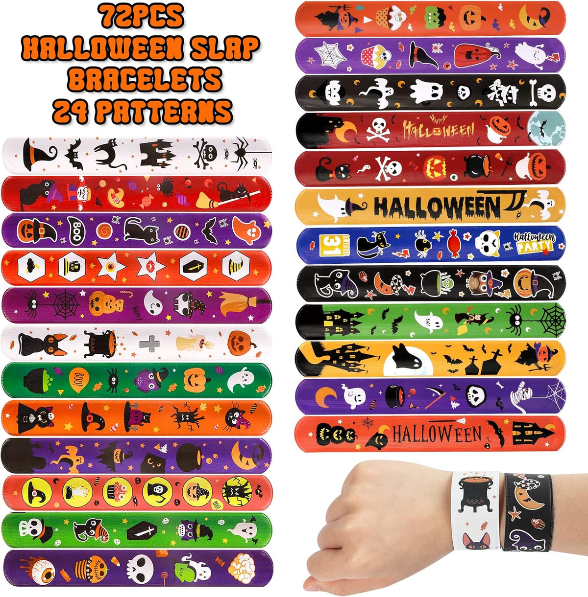 MGparty 72PCS Halloween Slap Bracelets 24 Halloween Theme Designs - Halloween - image 2