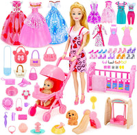 TQRAZ 76 Pcs Doll Car Playset Clothes and Accessories with 11.5 Inch - 96 pcs