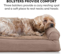 Furhaven Orthopedic Dog Bed for Large Dogs w/ Removable Bolsters & Washable Cover, For Dogs Up to 125 lbs - Plush & Suede Sofa - Almondine, Jumbo Plus/XXL