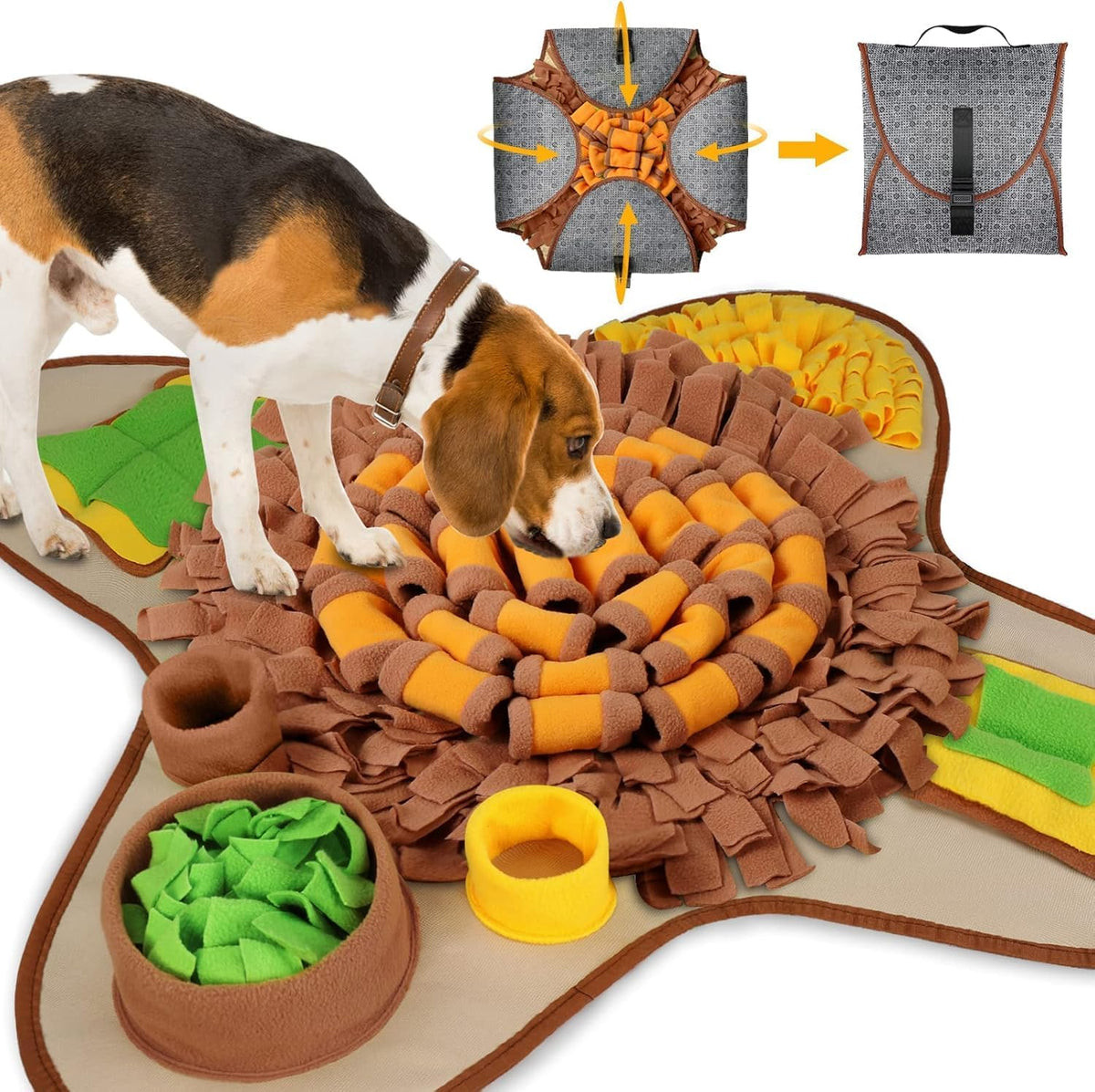HOPET Snuffle Mat for Dogs Large Breed - 28*28 Brown Flower Trap