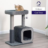 Catry 30" High 3 Level Modern Cat Tree with Large Base Condo,Removable Washable Top Bed, Recycled Paper Scratching Post, Self Grooming Brush, for Small Medium Cat(Dim Gray)