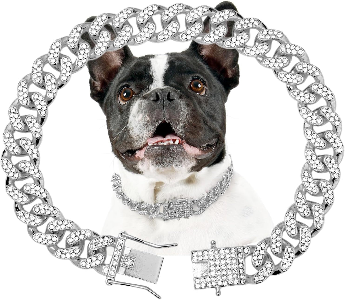 Gold Dog Chain Diamond Gold Chain Dog Collar Walking Metal - Silver / 14inch