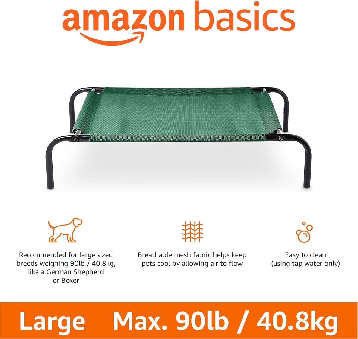 Amazon Basics Cooling Breathable Elevated Dog Bed with Durable Metal - Green / Large - image 2