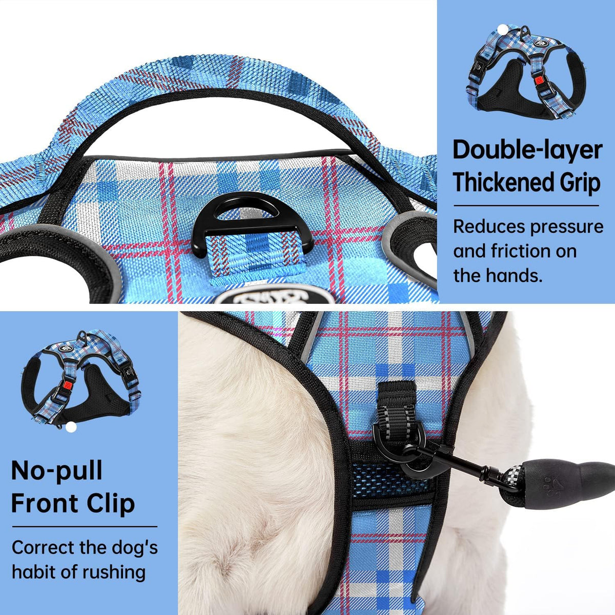IVY&LANE No Pull Dog Harness for Medium Dogs - Checkered Blue / Medium - image 4