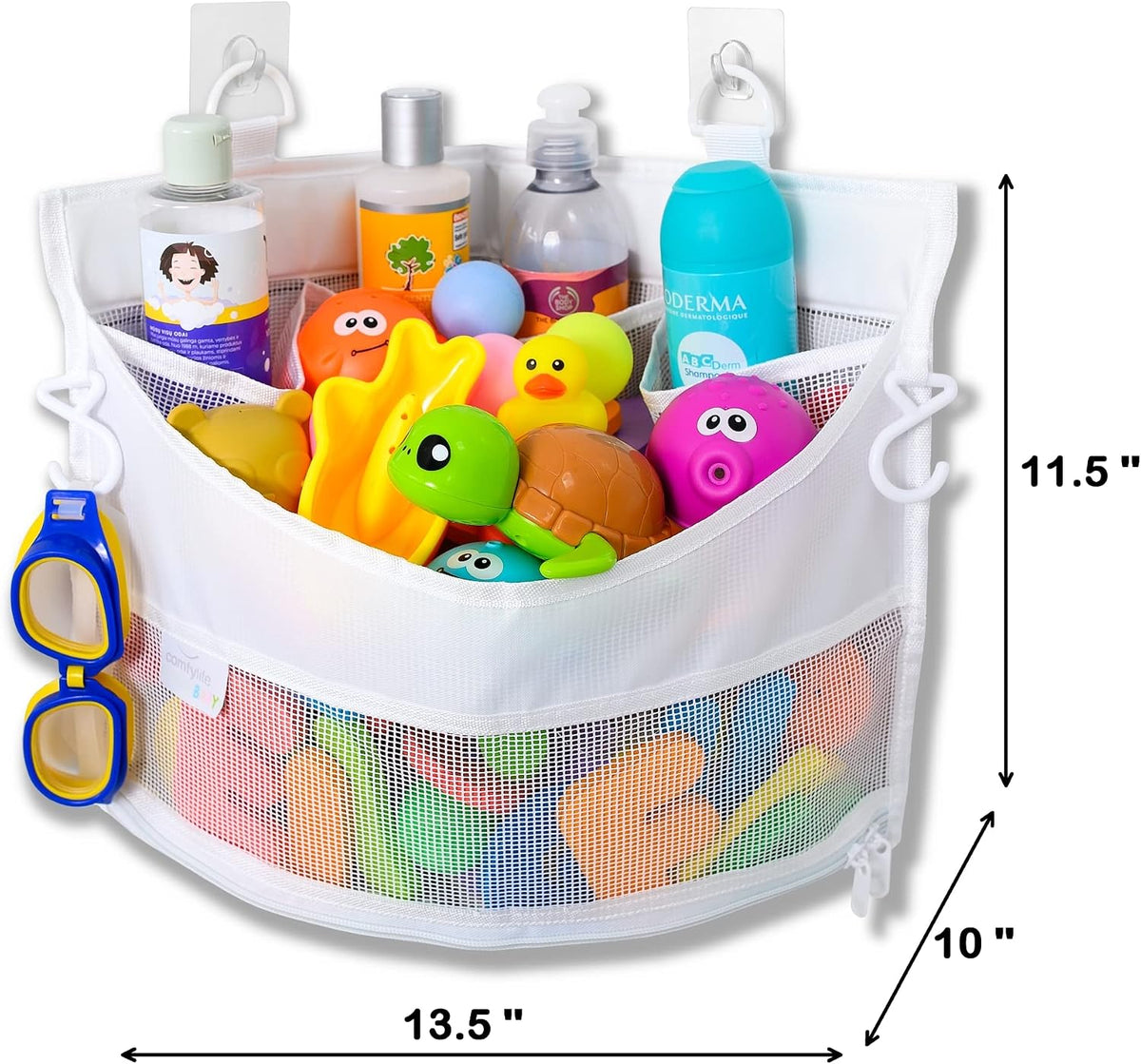 2 x Mesh Bath Toy Organizer + 8 Ultra Strong Hooks - White Corner - image 3