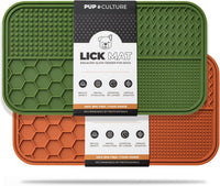 Dog Lick Mat for Dogs, Feeding Pad for Anxious Pets Plus 4 Different Puzzles for Mental Stimulation - 2 Pack / Green/Orange