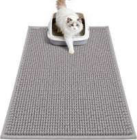 Pieviev Soft Chenille Cat Litter Box Mat, Ultra Absorbent - Grey / L-28''X20''