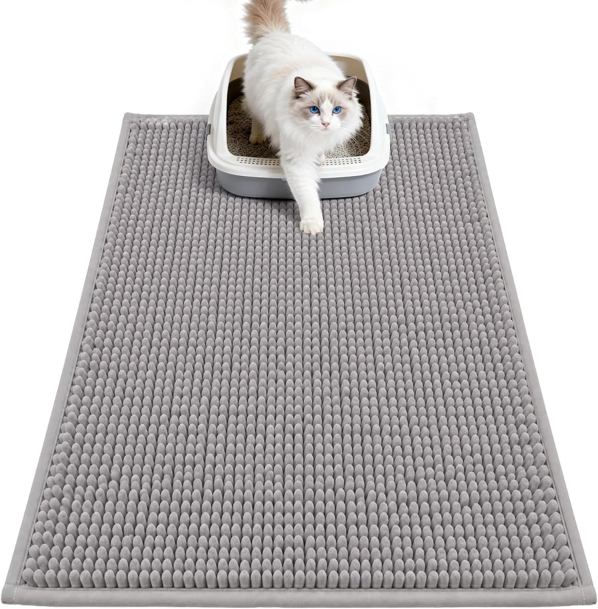 Pieviev Soft Chenille Cat Litter Box Mat, Ultra Absorbent - Grey / L-28''X20''