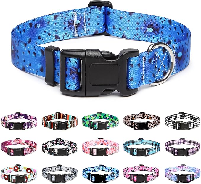 Mercano Adjustable Dog Collar - Special Design Patterns, Soft Nylon Comfortable Durable Pet Collar for Small Medium Large Dogs (L, Blue Ocean)