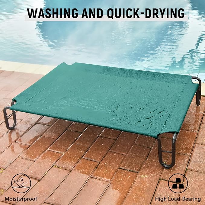pettycare Elevated Outdoor Dog Bed - Dog Cots beds for Medium Dogs, Waterproof Raised Dog Bed Easy to Assemble, Cooling Elevated Dog Bed with Teslin Mesh, Durable, Non Slip, Up to 40 lbs,Green