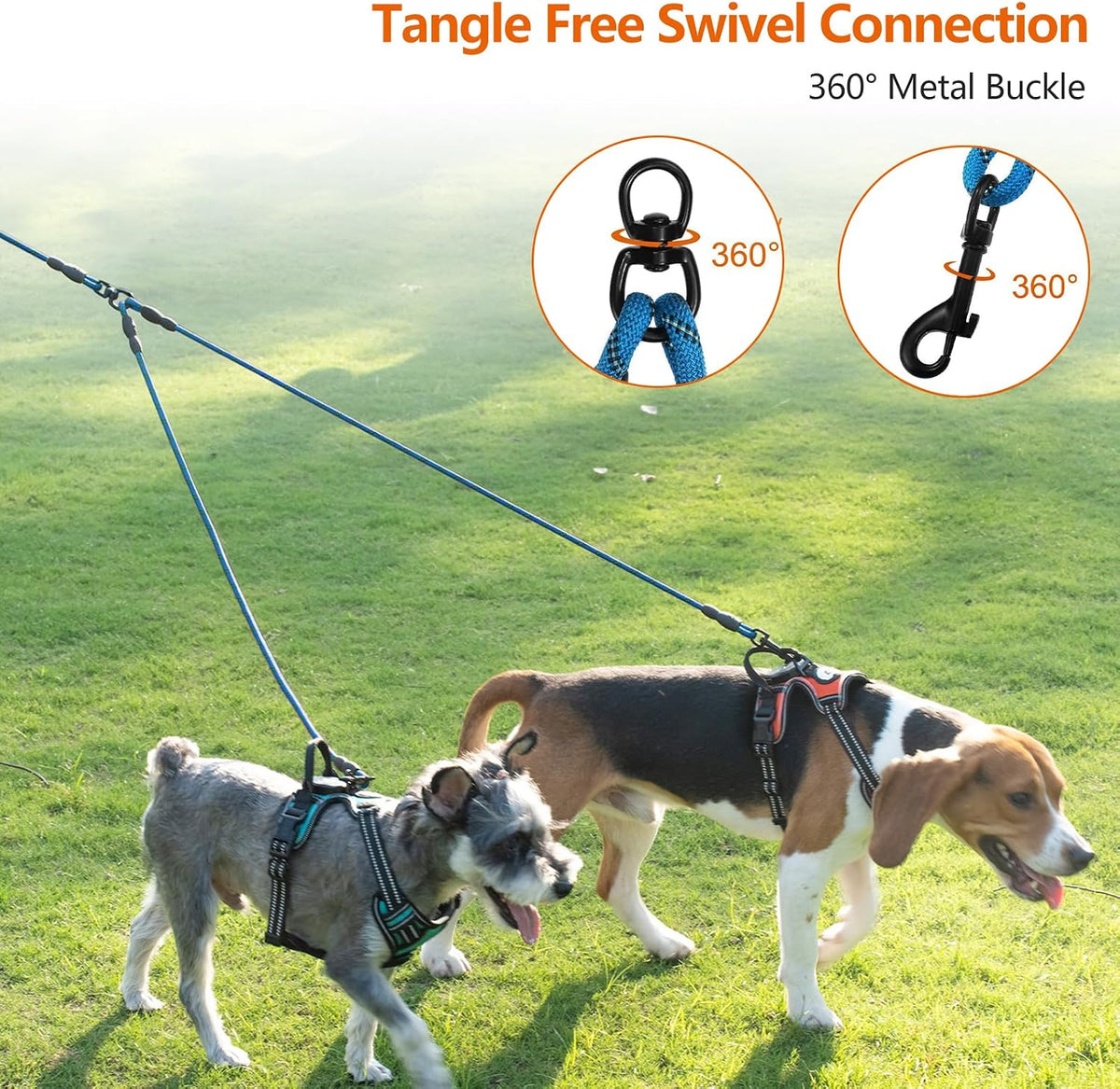 Taglory Double Dog Leash Coupler for Two Dogs - 30 Inch (Pack of 1) / Blue - image 2