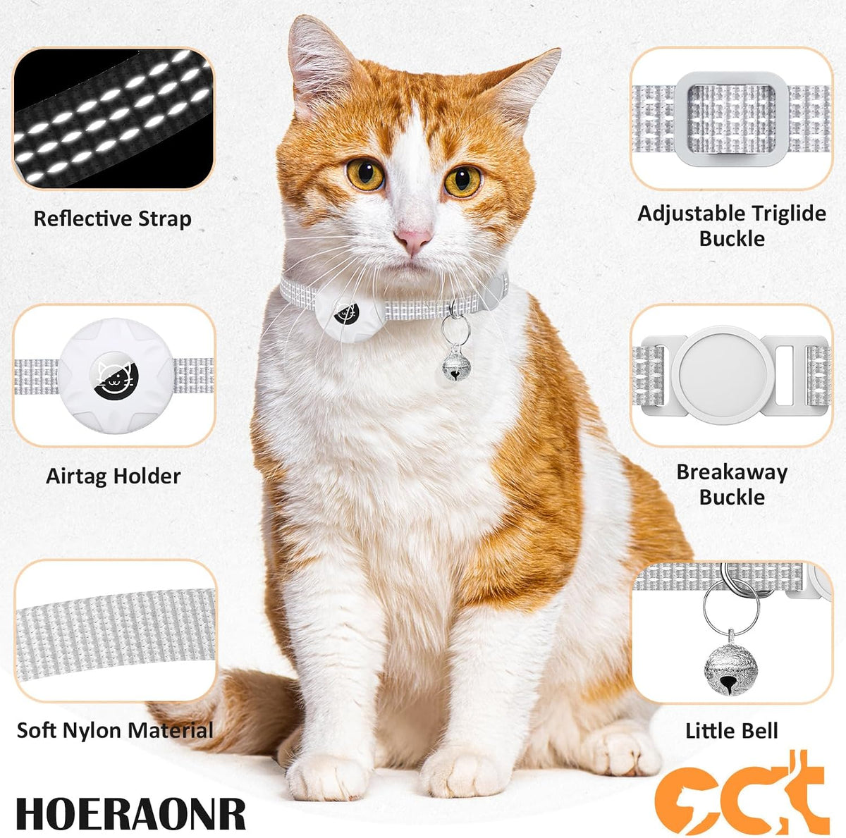 AirTag Cat Collar, Reflective Kitten Collar Breakaway – Essentials for Cats - White/White - image 2