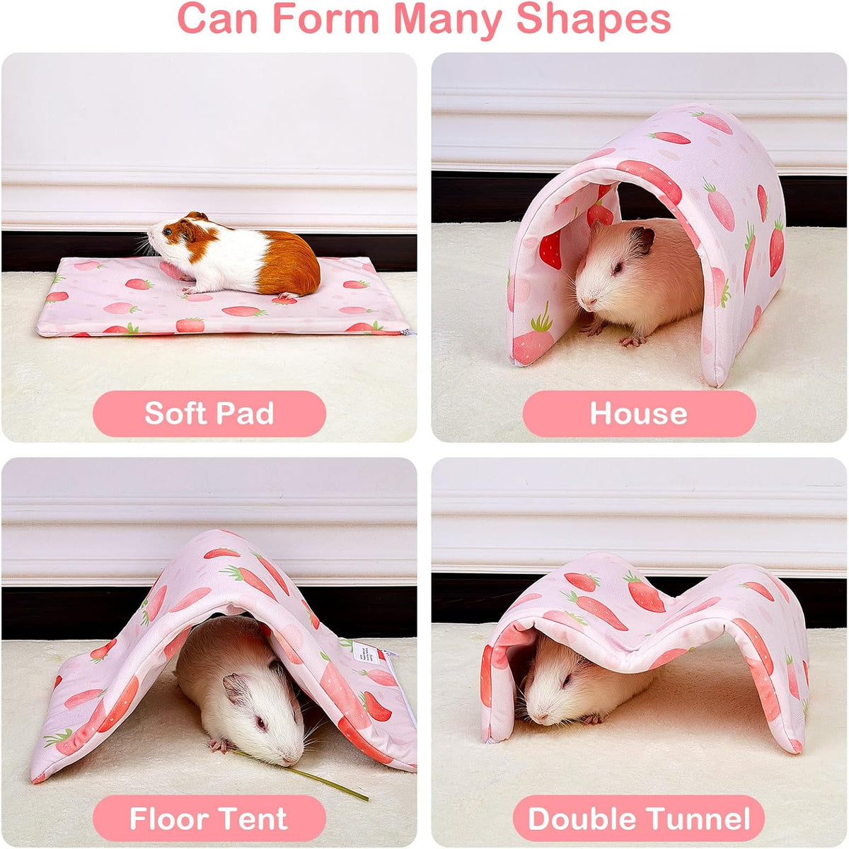 Bienbee Guinea Pig Tunnel, Guinea Pig Hideout - Pink Strawberry - image 4
