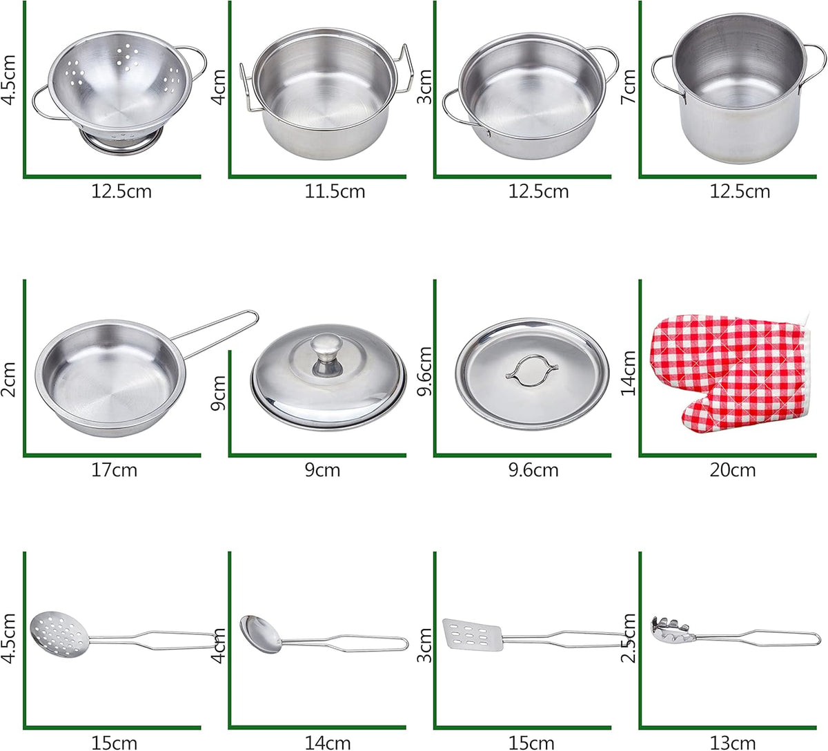 Yellora 12 piece stainless steel play pots and pans set with lids and utensils - view 3