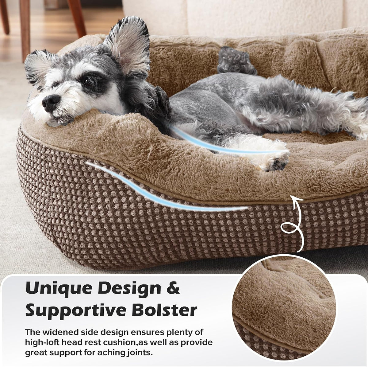 Medium Dog Beds for Medium Dogs Washable - S PLUS (25"x21"x8") / Dark Brown - image 4