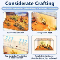 Prolee Bearded Dragon Tank, Reptile Enclosure, Snake Tank, Reptile Terrarium, Built-in Light Fixtures with Switch, (23 Gallon, 24" Long, Clear Acrylic Roof)