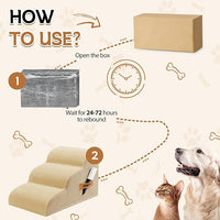 Romrol Dog Stairs Ramp for Beds Couches, Extra Wide Pet Steps with Durable Non-Slip Waterproof Fabric Cover, Dog Slope Stairs for Small Dogs and Cats or Pets Friendly, 3-Tiers, 13 Inch,Beige