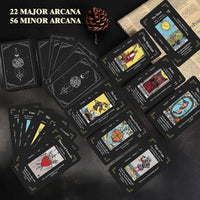 Classic tarot cards for beginners, 78-card black deck with meanings and keywords printed on each car - view 4