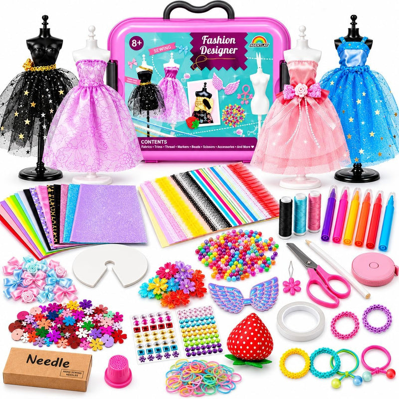 AGENTLAN fashion designer kit for girls with mannequins, fabrics, ribbons and rhinestones