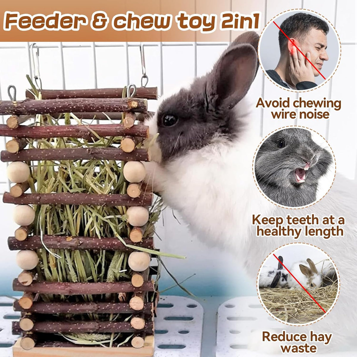 Hanging Apple Wood Rabbit Hay Feeder for Chinchilla Bunny Hamster - image 2