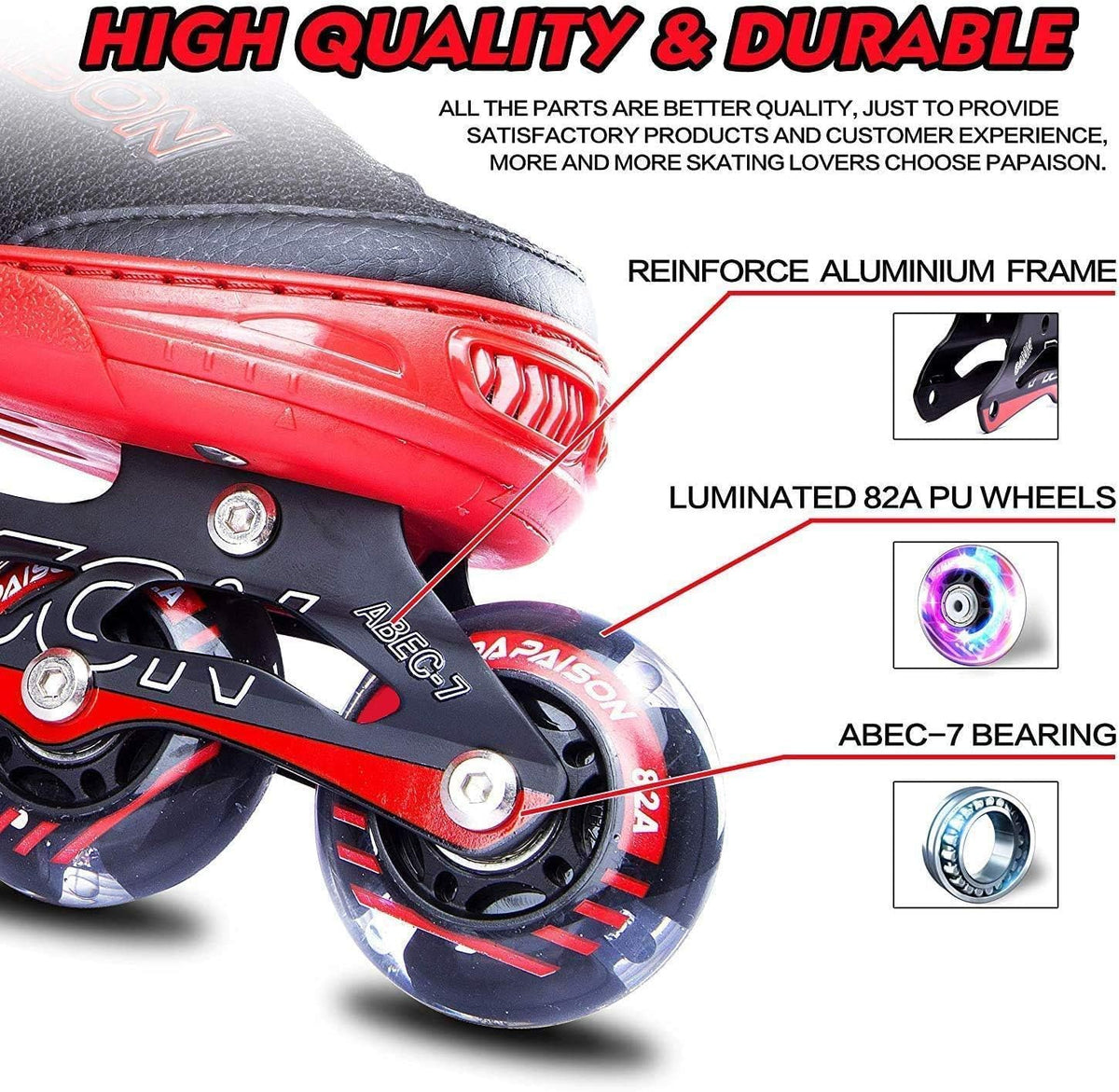 PAPAISON Adjustable Inline Skates for Kids and Adults with Full Light - C red / Small - Little Kid (11C-1 US) - image 4