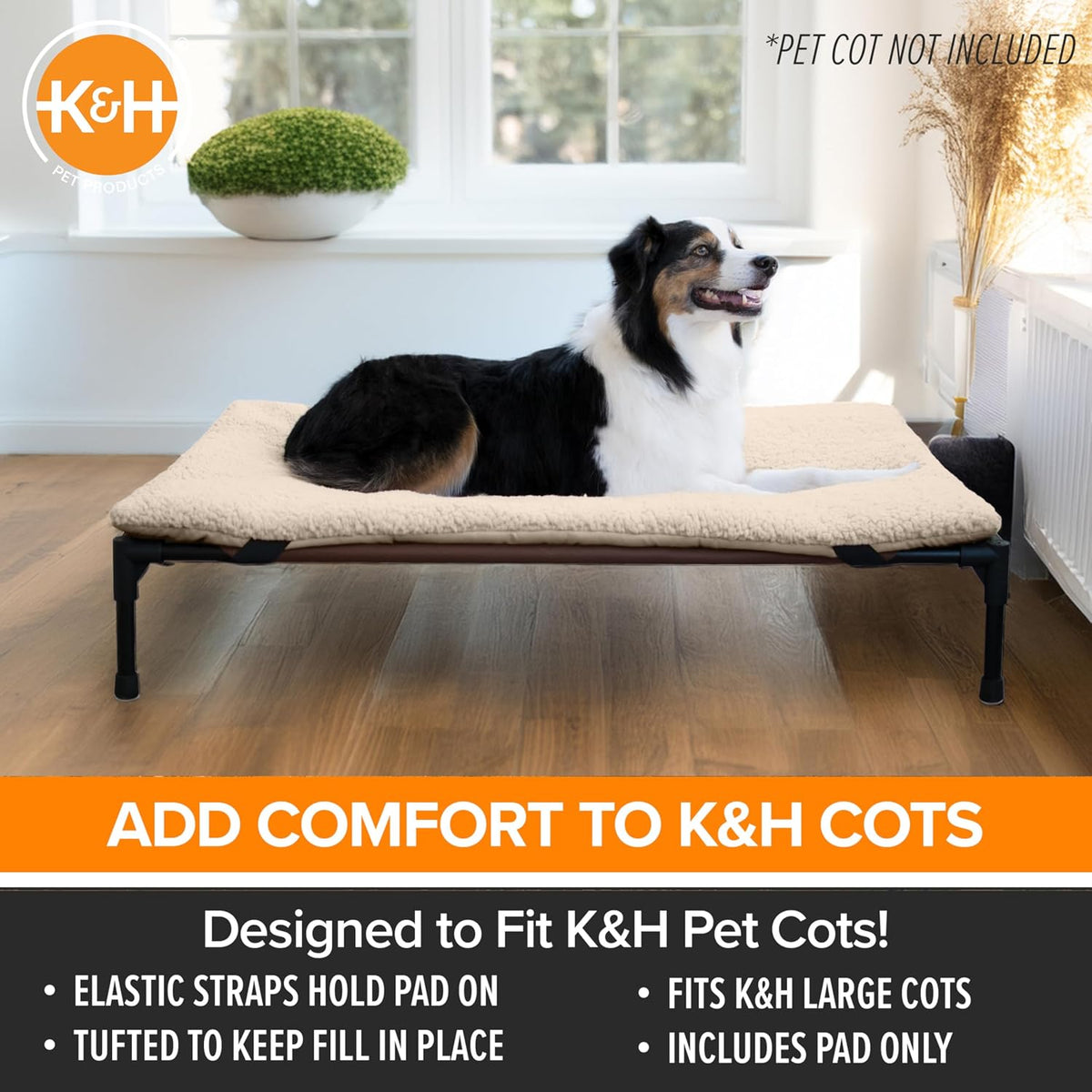 K&H Elevated Dog Bed Pet Cot Pad, X-Large 50x32 Tan – Essentials for Dogs - Large (30 in x 42 in) - image 3