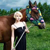 Frienda 4 Pieces Horse Fly Masks with Ears Face Covering UV Protection from Insect Pests Elasticity Smooth Comfortable Mesh Horse Mask Accessories(Fruit,Large)